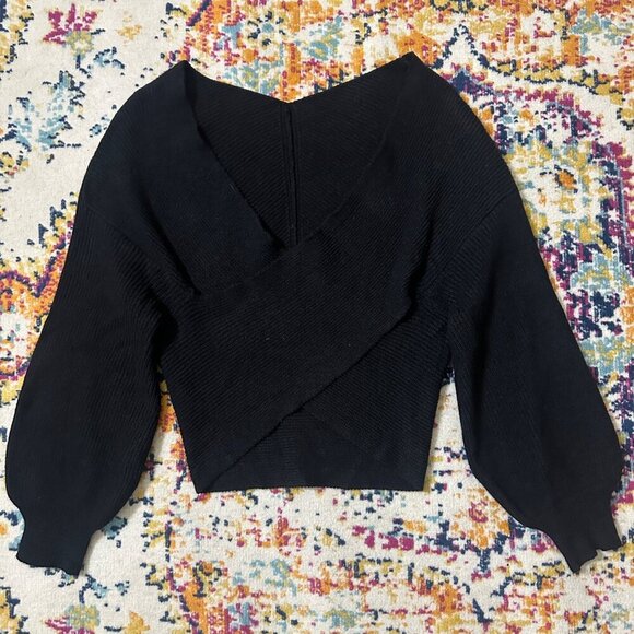 Revolve SNDYS Double Cross Ribbed Knit Sweater Womens Size XS Balloon Sleeves - Picture 8 of 8